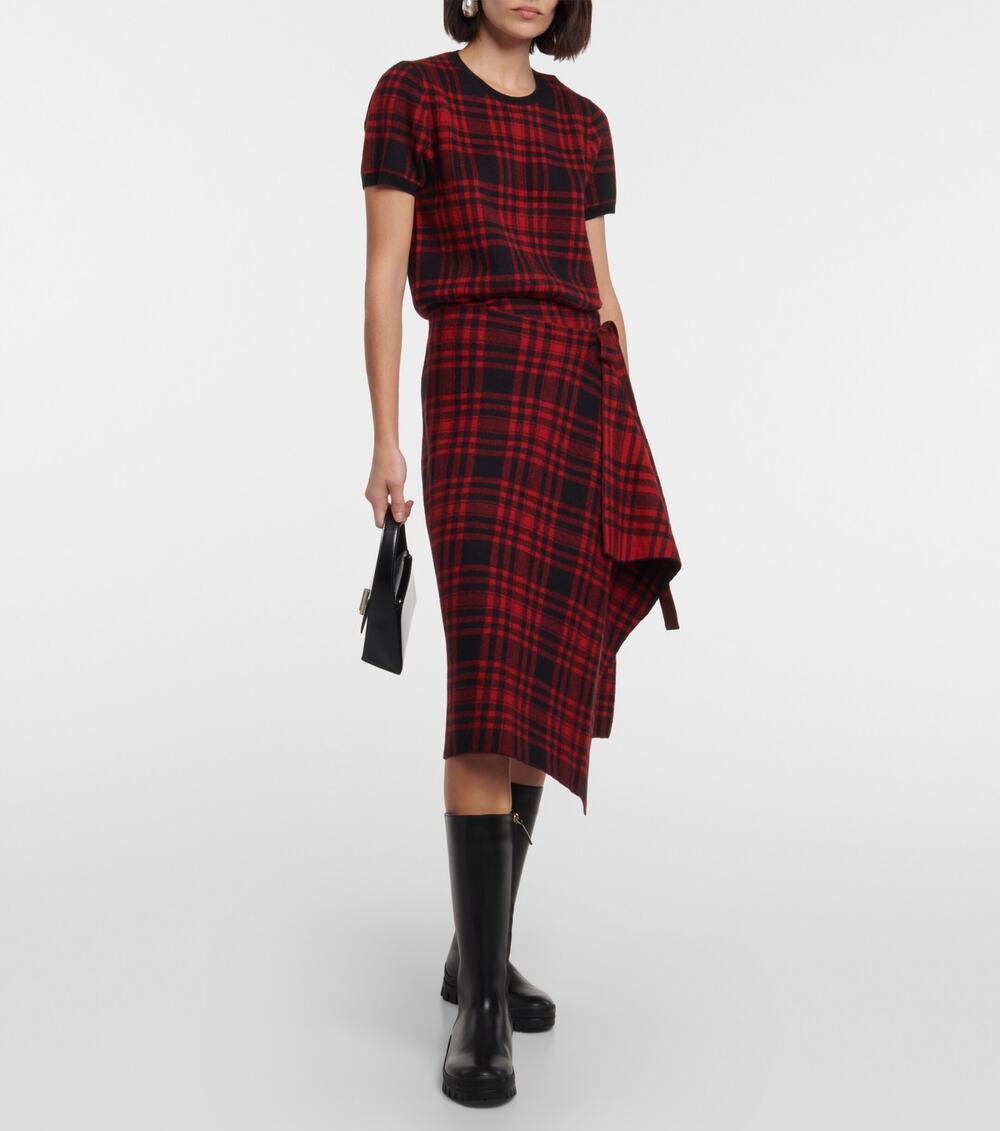 NWT Polo Ralph Lauren Red Plaid 100% Wool Wrap Midi Skirt Sz M Preppy Stretch